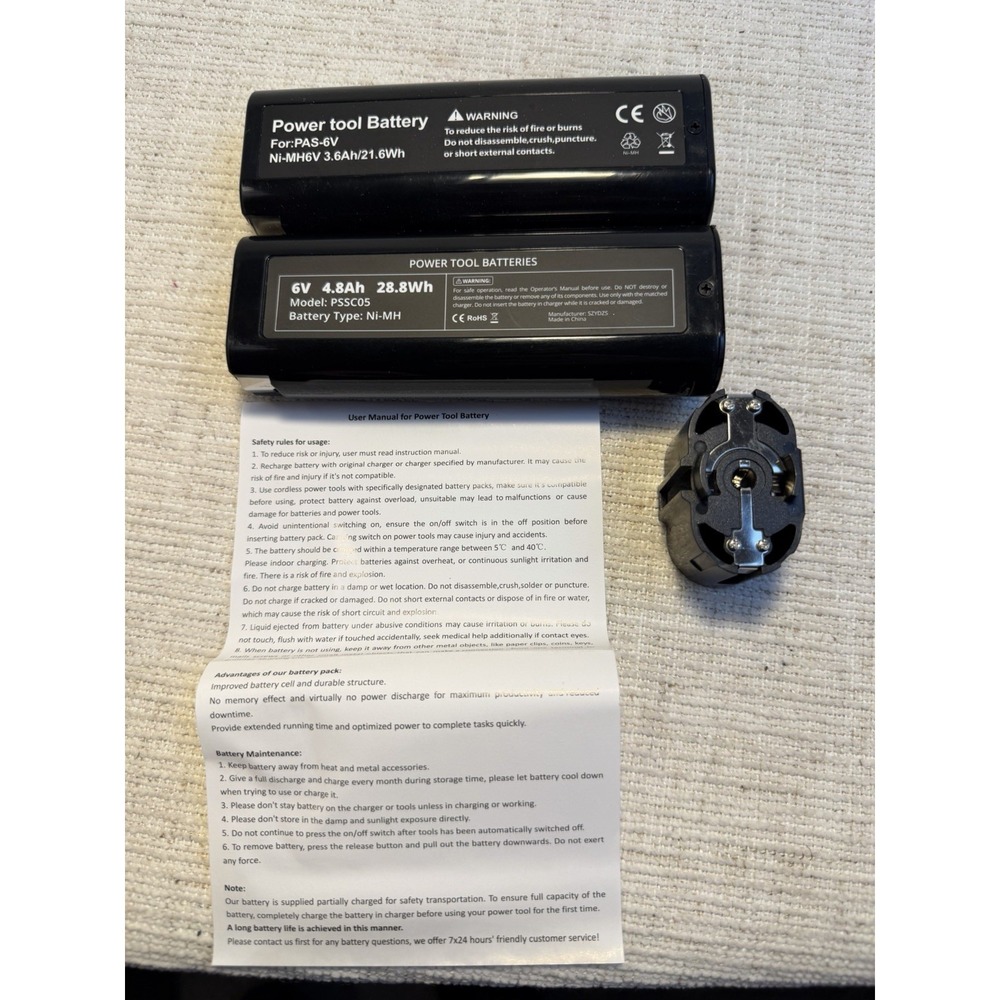 2-Pack 6V 4.8Ah Ni-MH Power Tool Batteries PSSC05 PAS-6V